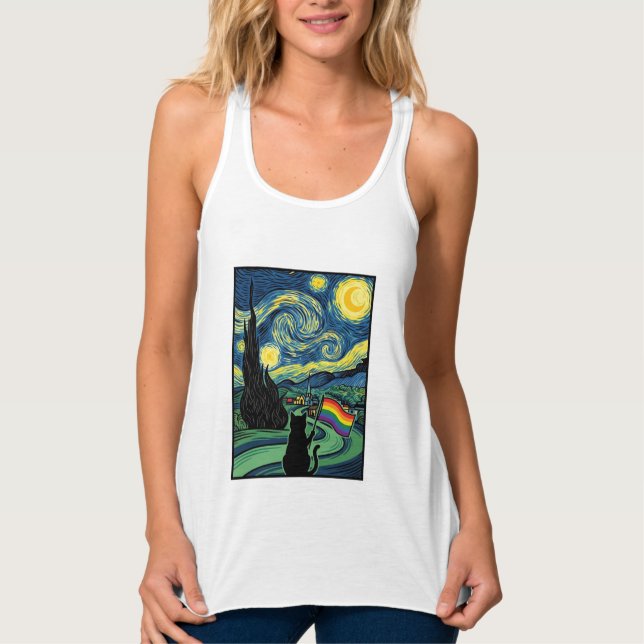 Rainbow Cat Night Landscape Vector Shirt Design_1 (Front)