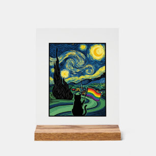 Rainbow Cat Night Landscape Vector Shirt Design_1 Acrylic Sign