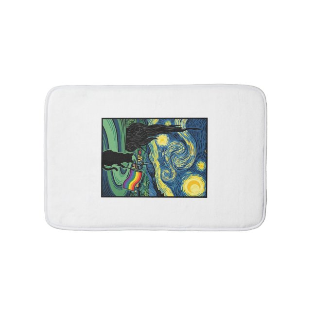 Rainbow Cat Night Landscape Vector Shirt Design_1 Bath Mat (Front)