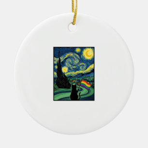 Rainbow Cat Night Landscape Vector Shirt Design_1 Ceramic Tree Decoration