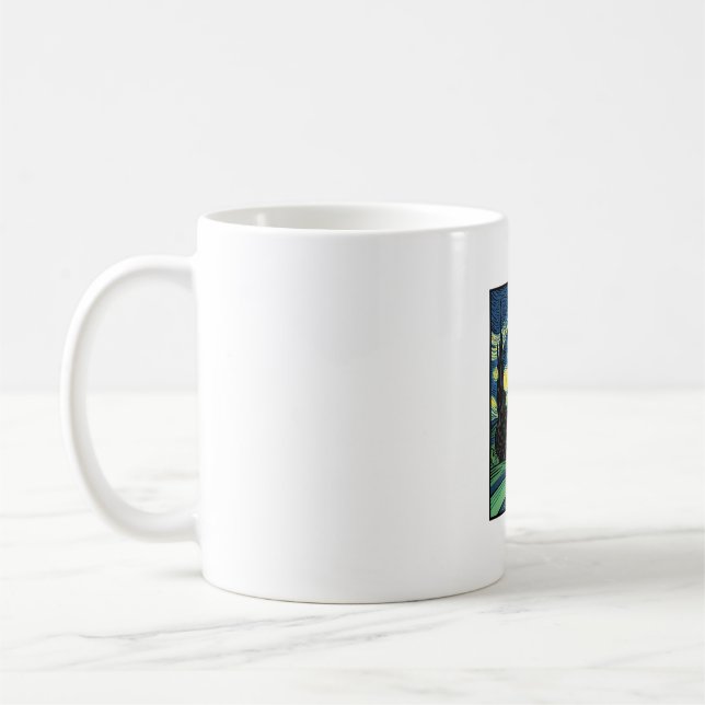 Rainbow Cat Night Landscape Vector Shirt Design_1 Coffee Mug (Left)