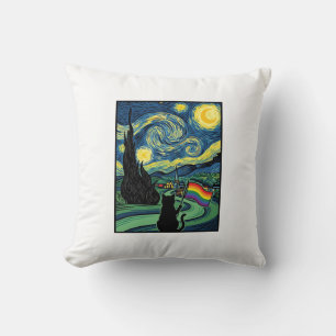 Rainbow Cat Night Landscape Vector Shirt Design_1 Cushion