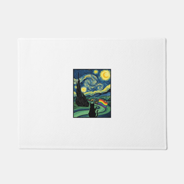 Rainbow Cat Night Landscape Vector Shirt Design_1 Doormat (Front)