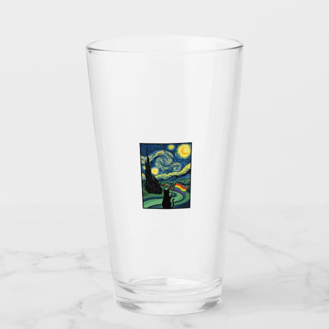 Rainbow Cat Night Landscape Vector Shirt Design_1 Glass (Front)