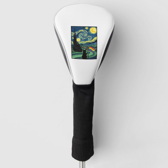 Rainbow Cat Night Landscape Vector Shirt Design_1 Golf Head Cover (Front)