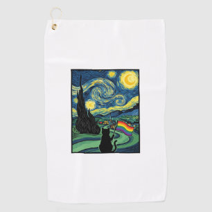 Rainbow Cat Night Landscape Vector Shirt Design_1 Golf Towel