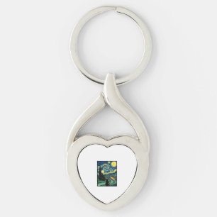 Rainbow Cat Night Landscape Vector Shirt Design_1 Key Ring