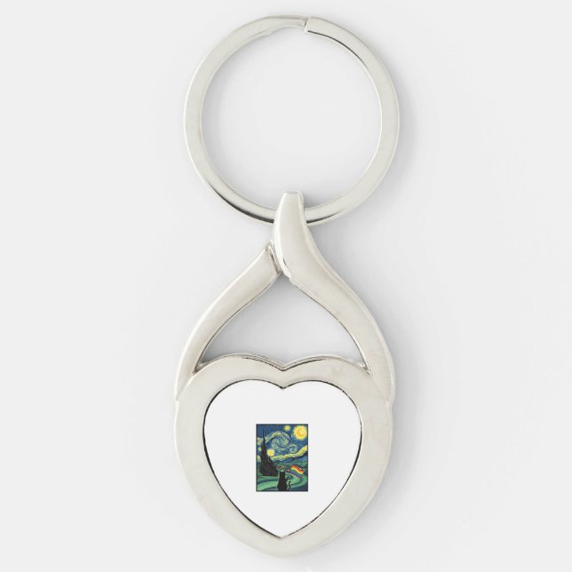 Rainbow Cat Night Landscape Vector Shirt Design_1 Key Ring (Front)