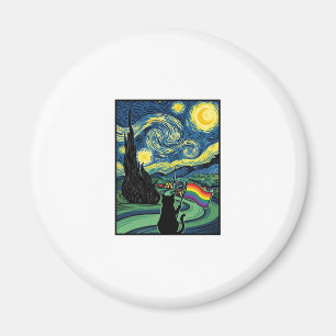 Rainbow Cat Night Landscape Vector Shirt Design_1 Magnet