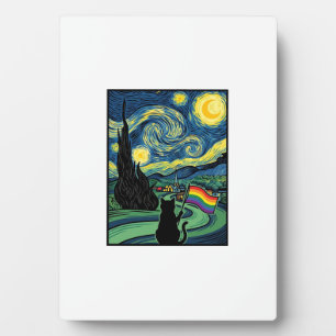 Rainbow Cat Night Landscape Vector Shirt Design_1 Plaque