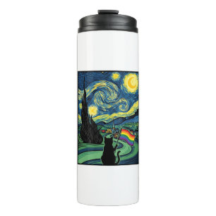 Rainbow Cat Night Landscape Vector Shirt Design_1 Thermal Tumbler