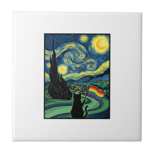 Rainbow Cat Night Landscape Vector Shirt Design_1 Tile