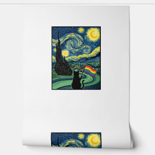 Rainbow Cat Night Landscape Vector Shirt Design_1 Wallpaper
