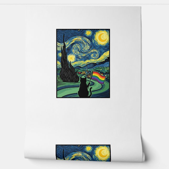 Rainbow Cat Night Landscape Vector Shirt Design_1 Wallpaper (Unrolling)