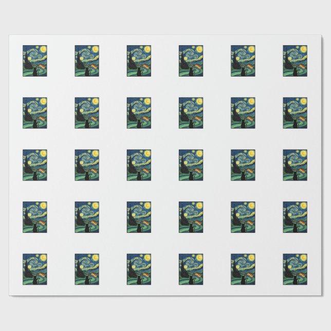 Rainbow Cat Night Landscape Vector Shirt Design_1 Wrapping Paper (Flat)