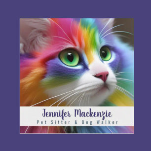 Rainbow Cat Pet Sitter and Dog Walker Square Business Card