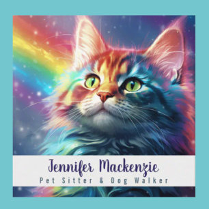 Rainbow Cat Pet Sitter and Dog Walker Square Business Card