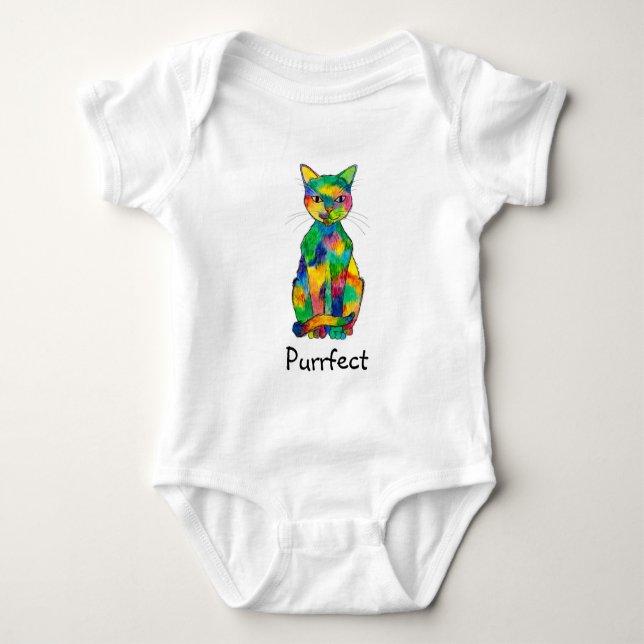 Rainbow Cat Purrfect Baby Bodysuit (Front)