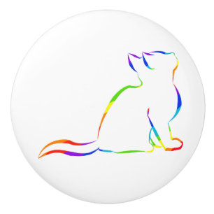 Rainbow cat silhouette ceramic knob
