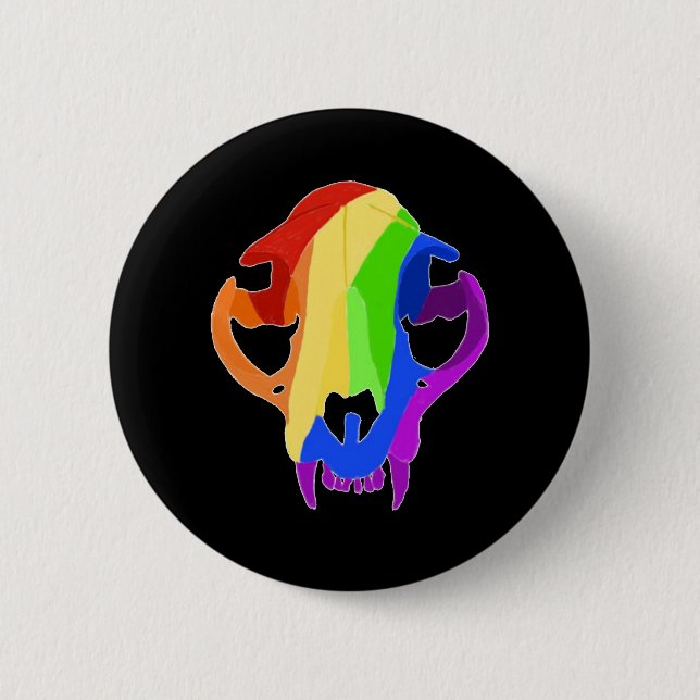 Rainbow Cat Skull 6 Cm Round Badge (Front)