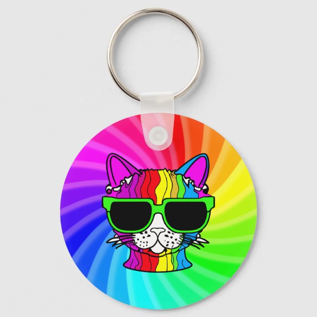 Rainbow Cat Twirl Key Ring (Front)