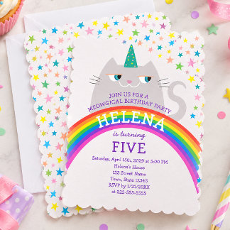 Rainbow Cat Unicorn 5th Birthday Invitation