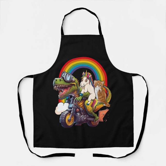 Rainbow Cat Unicorn Dinosaur T Rex Kitten Lover Sp Apron (Front)