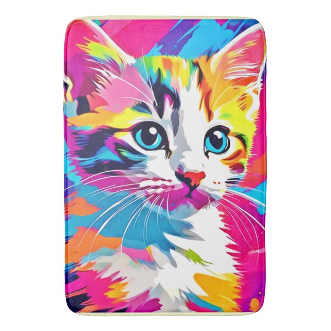 Rainbow Cat: Vivid Portrait Bath Mat (Front Vertical)
