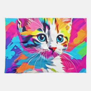 Rainbow Cat: Vivid Portrait Tea Towel