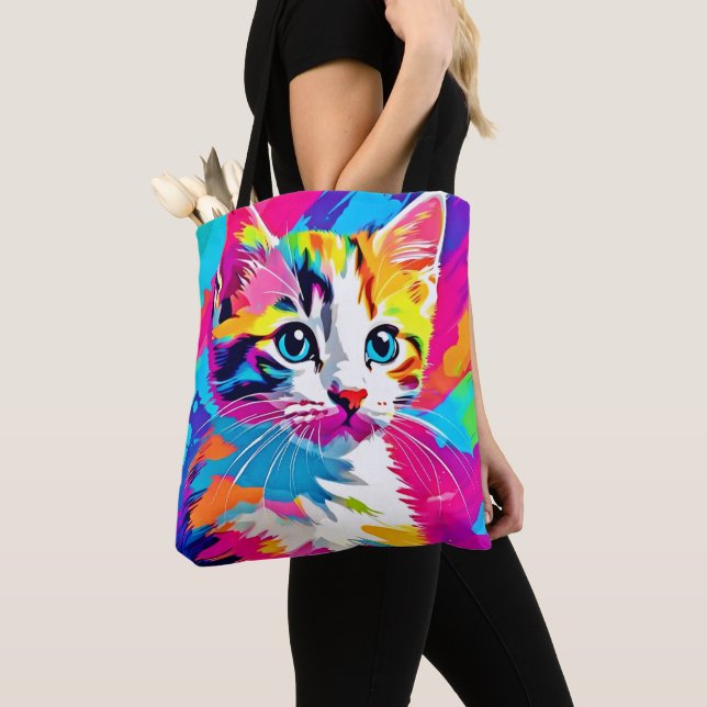 Rainbow Cat: Vivid Portrait Tote Bag (Close Up)
