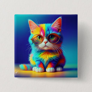 Rainbow Cat with Glasses 15 Cm Square Badge