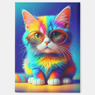 Rainbow Cat with Glasses Magnet