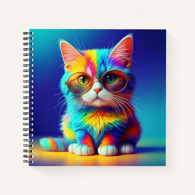 Rainbow Cat With Glasses Portrait-47567 Notebook (Front)