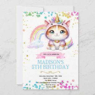  Rainbow Caticorn Birthday invitation