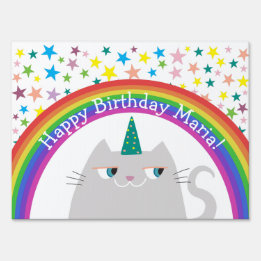 Rainbow Caticorn Girl Birthday Party Garden Sign