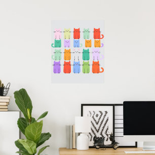Rainbow Cats Minimalist Wall Art - Cute Cartoon