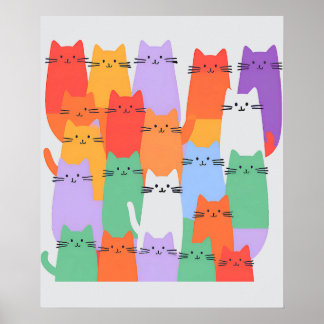 	Rainbow Cats Minimalist Wall Art - Cute Cartoon