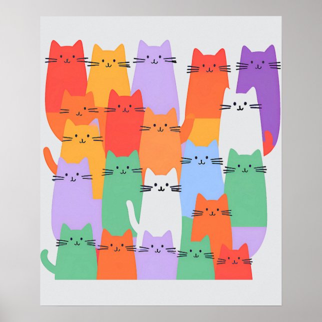 	Rainbow Cats Minimalist Wall Art - Cute Cartoon (Front)