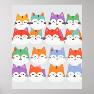 	Rainbow Cats Minimalist Wall Art - Cute Cartoon 