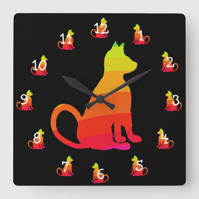 Rainbow Cats Pop Art Cat Lovers CricketDiane Square Wall Clock (Front)