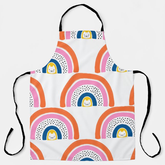 Rainbow cats seamless kids pattern. Cute hand draw Apron (Front)