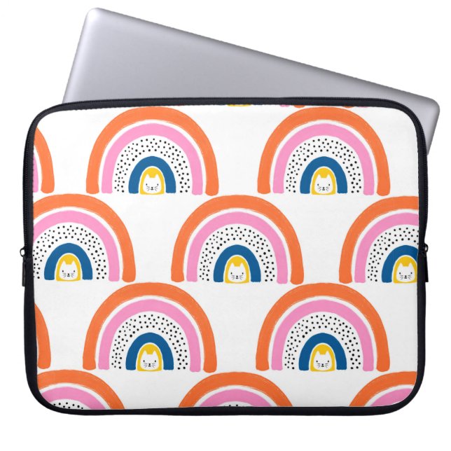 Rainbow cats seamless kids pattern. Cute hand draw Laptop Sleeve (Front)