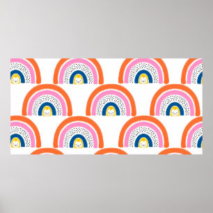 Rainbow cats seamless kids pattern. Cute hand draw Poster