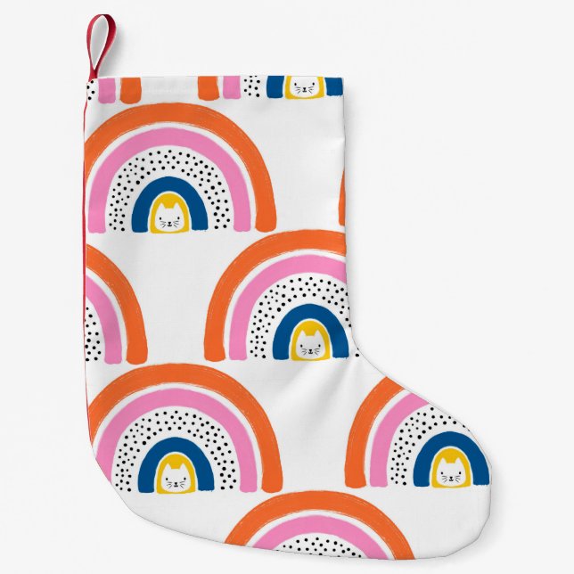 Rainbow cats seamless kids pattern. Cute hand draw Small Christmas Stocking (Front)