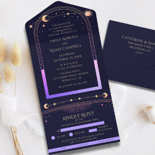 Rainbow Celestial Sun Moon Stars Wedding All In One Invitation