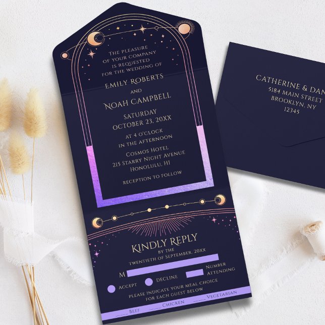 Rainbow Celestial Sun Moon Stars Wedding All In One Invitation (Creator Uploaded)