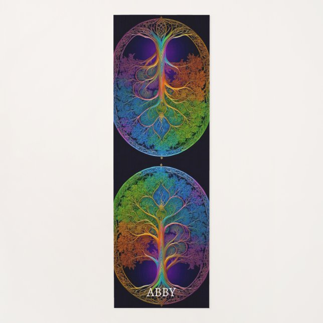 Rainbow Celtic Tree Of Life Yoga Mat (Front)