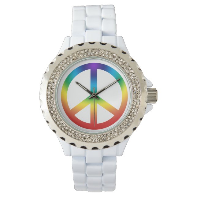 Rainbow / Chakra Colours Peace Sign Watch (Front)