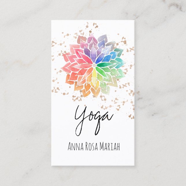 *~* Rainbow Chakra Mandala Spiritual Yoga Glitter Business Card (Front)