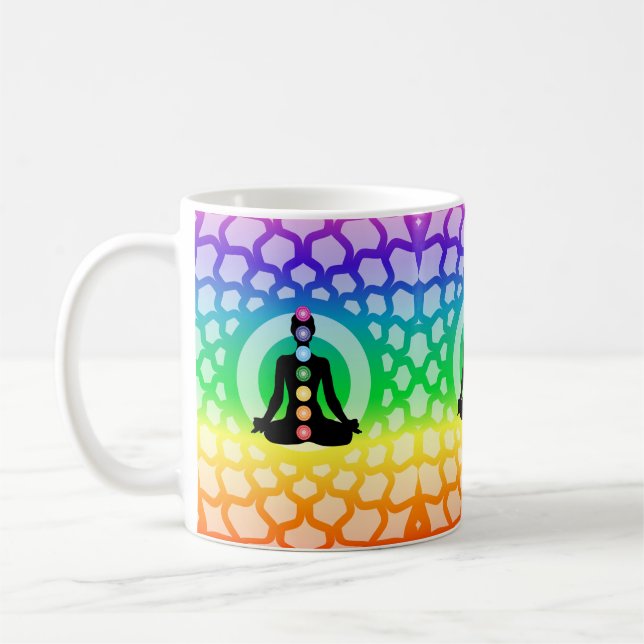 Rainbow Chakra Yoga Mug – Sacred Geometry Art (Left)